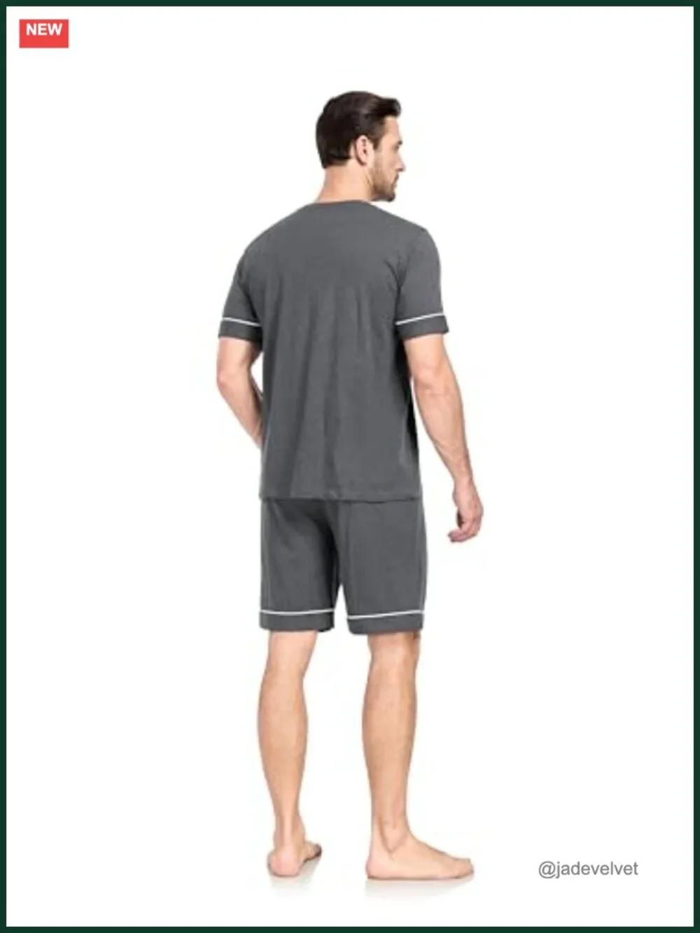 100% Cotton Men's Pajama Set Short Sleeve V-Neck Sleepwear Shorts with Pockets